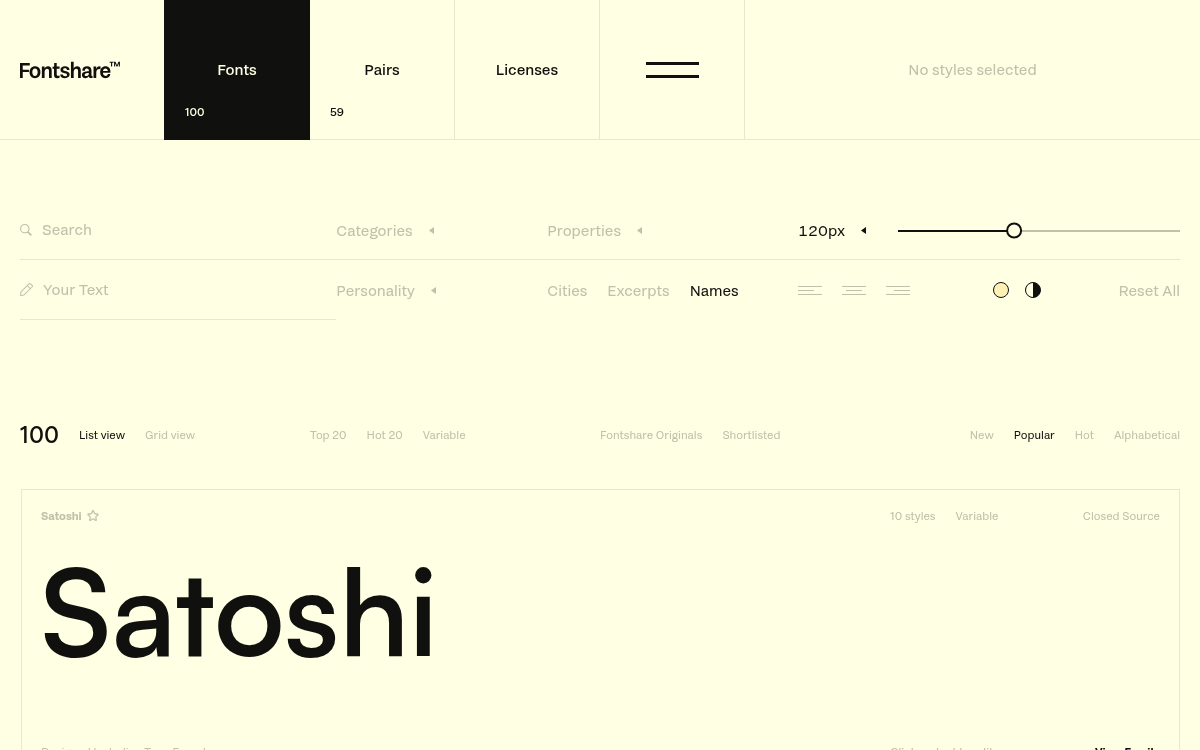 Homepage of fontshare.com