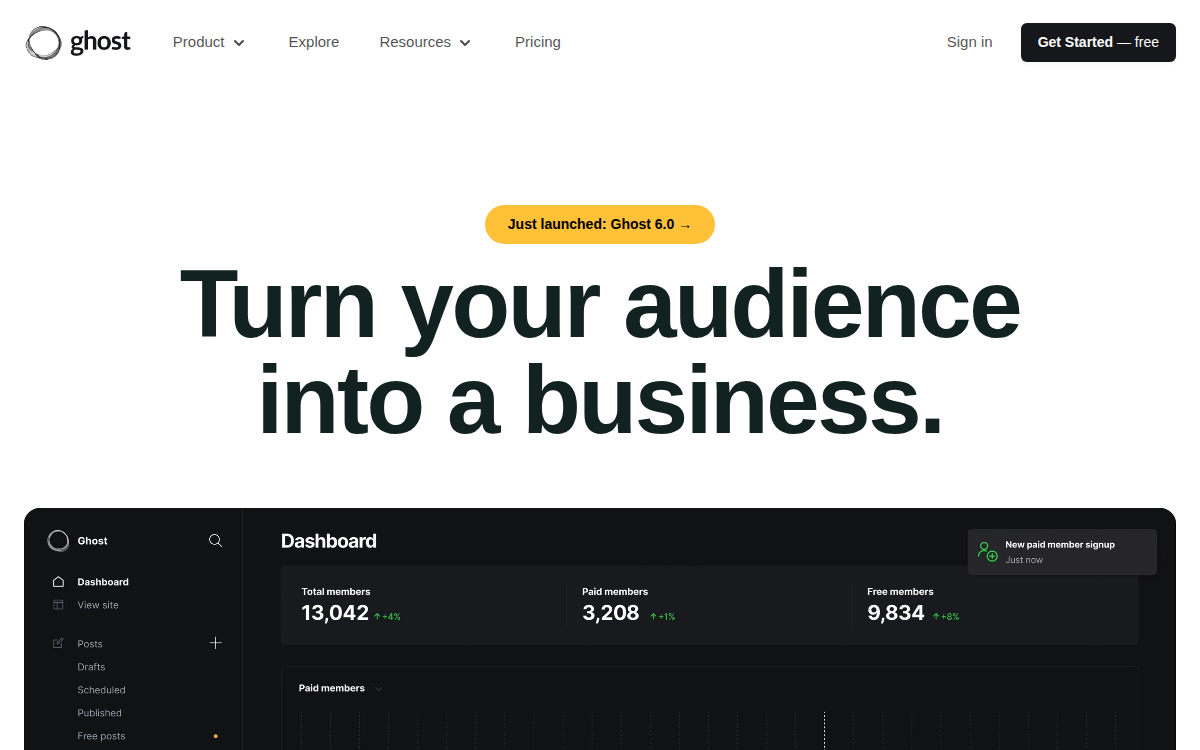 Homepage of ghost.org