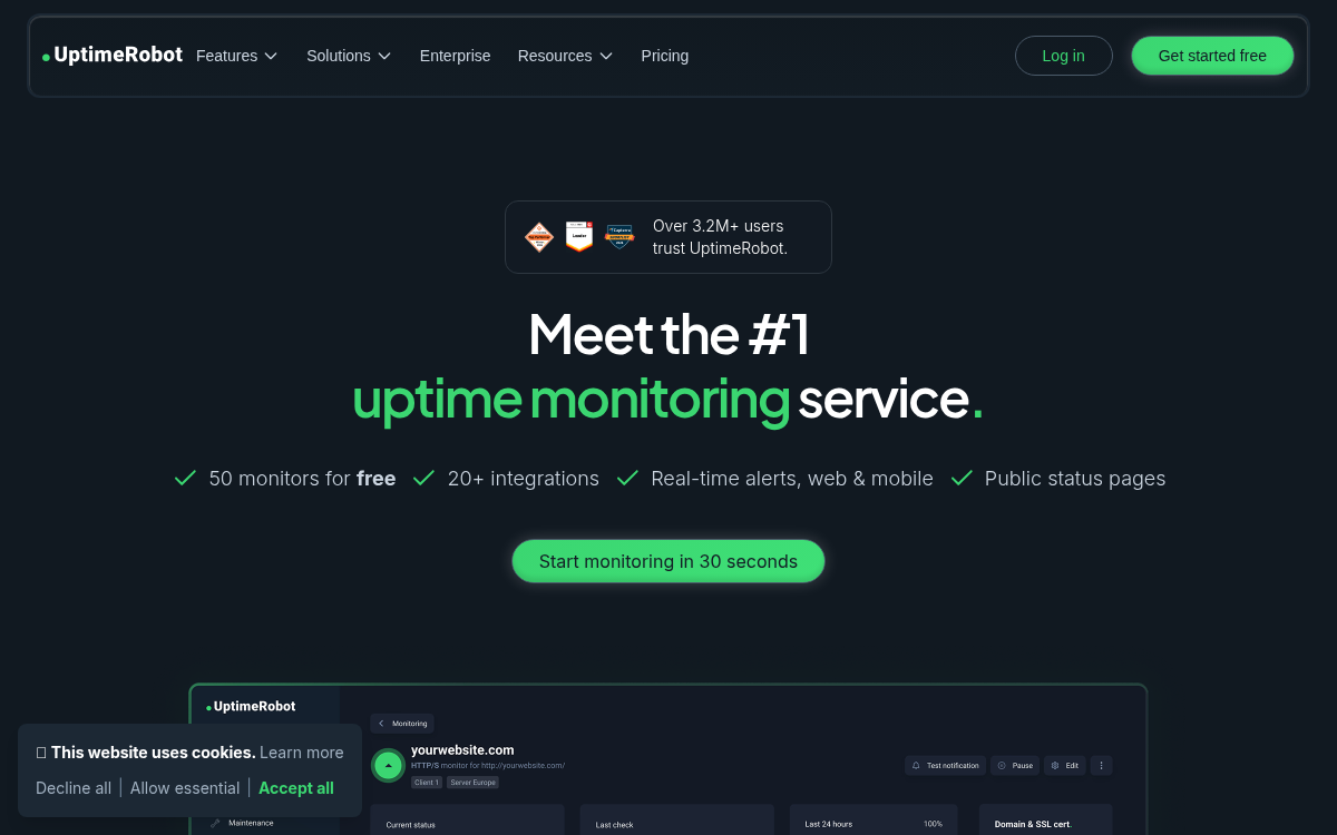 Homepage of uptimerobot.com