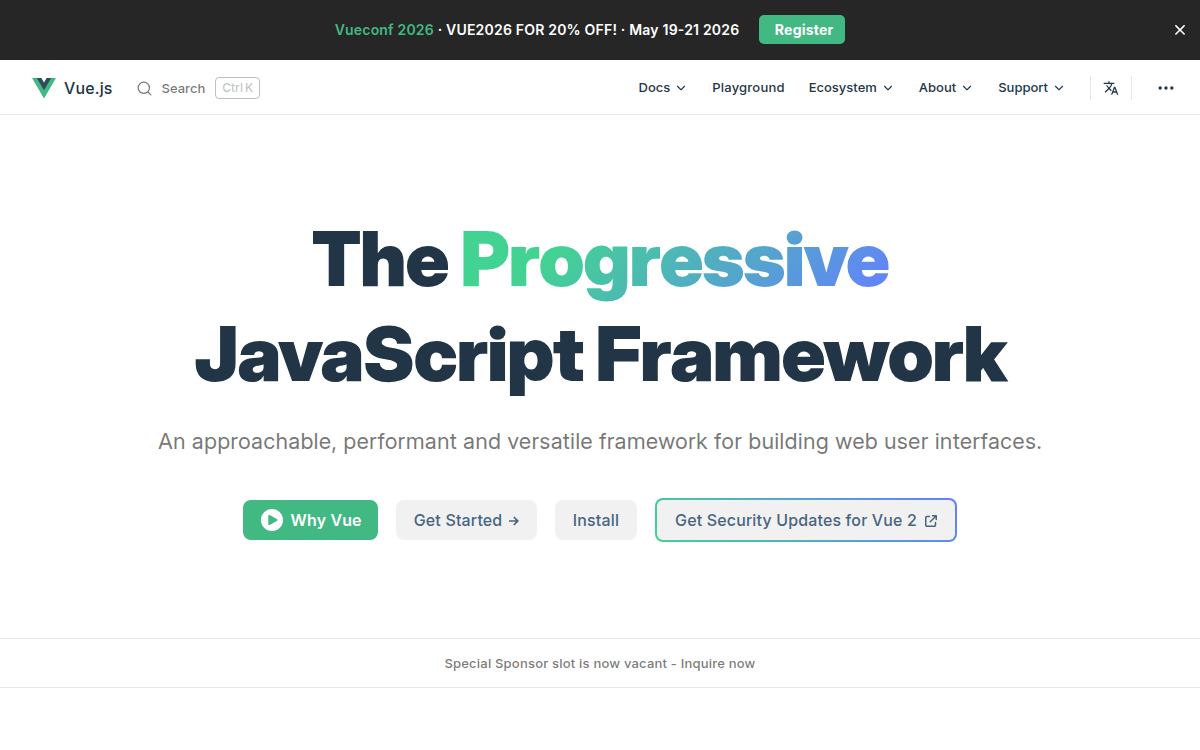 Homepage of vuejs.org