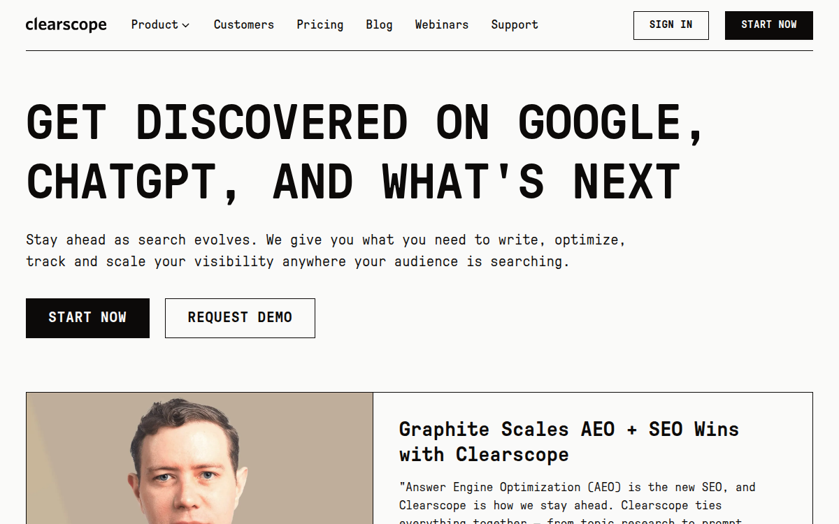 Homepage of clearscope.io