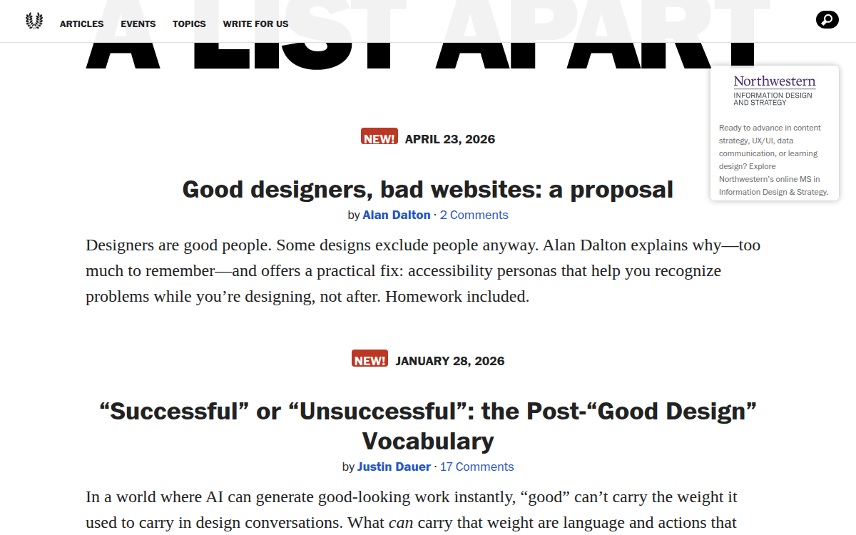 Homepage of alistapart.com