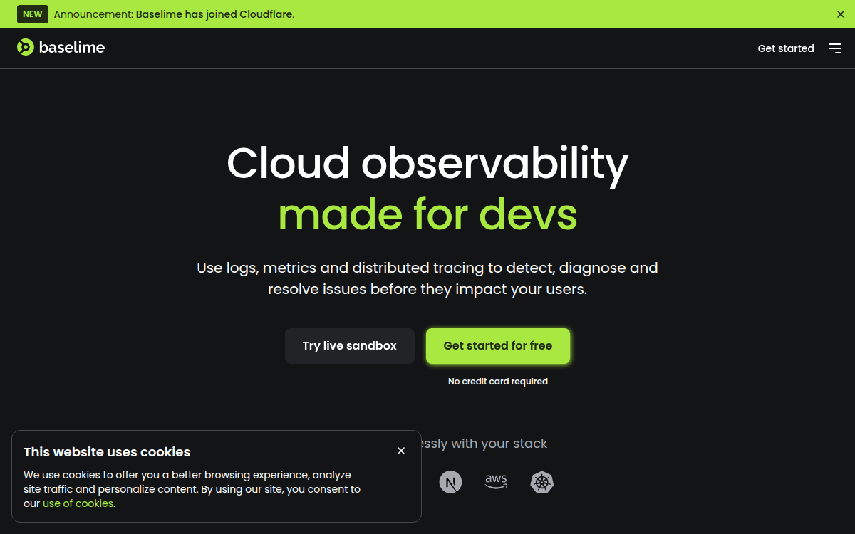 Homepage of baselime.io