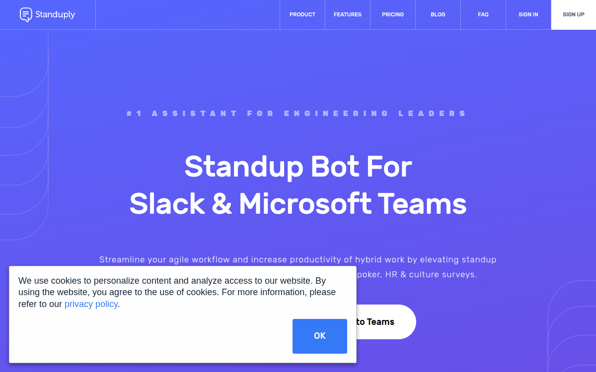 Homepage of standuply.com
