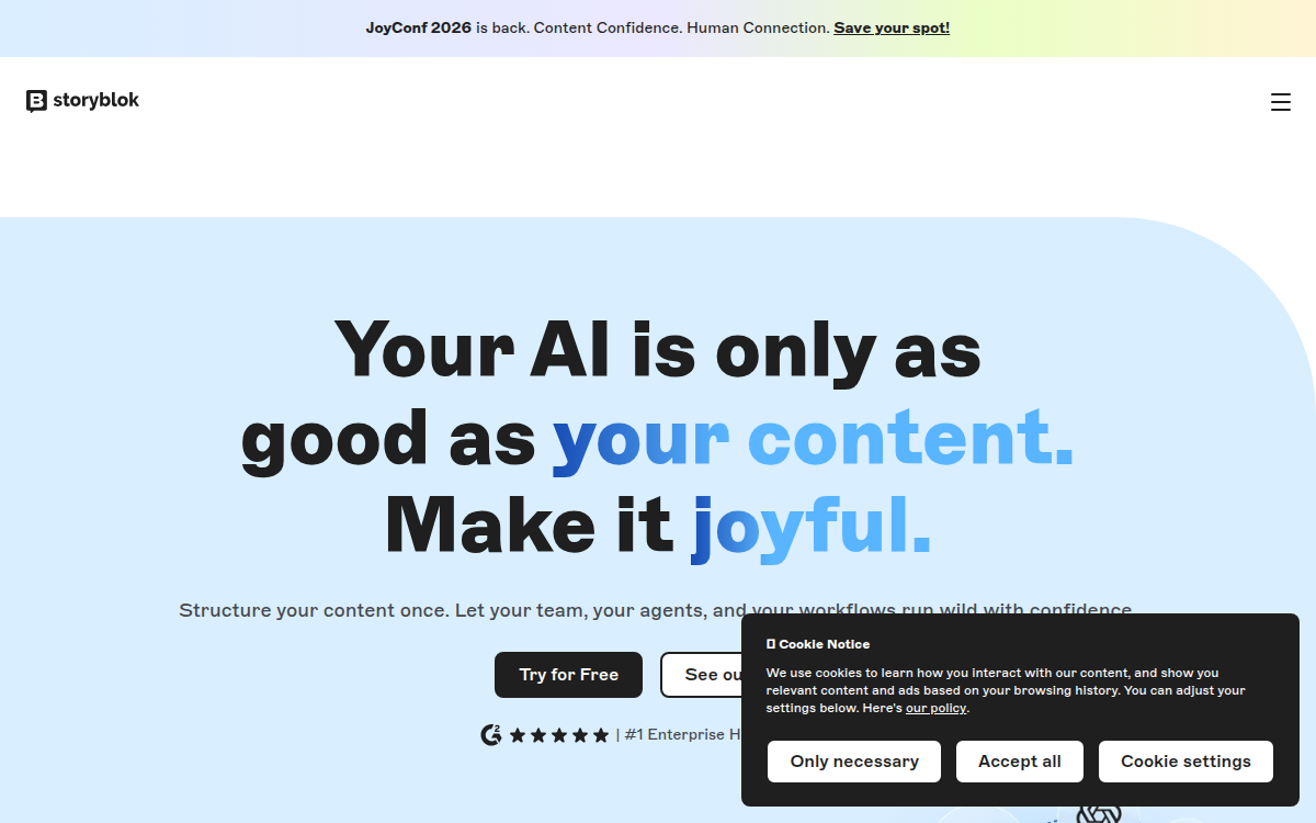 Homepage of storyblok.com