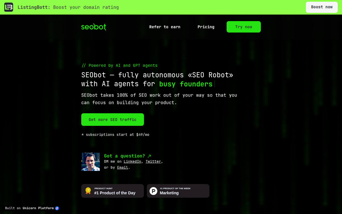 Homepage of seobotai.com