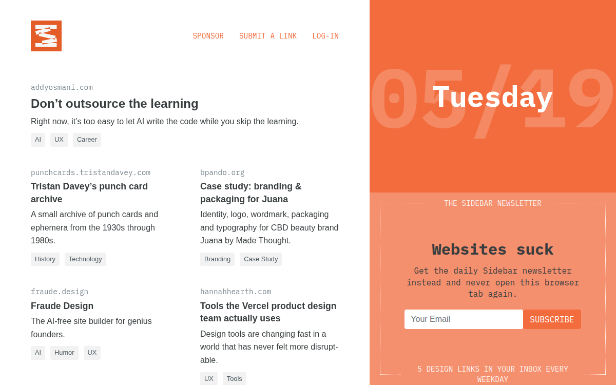 Homepage of sidebar.io