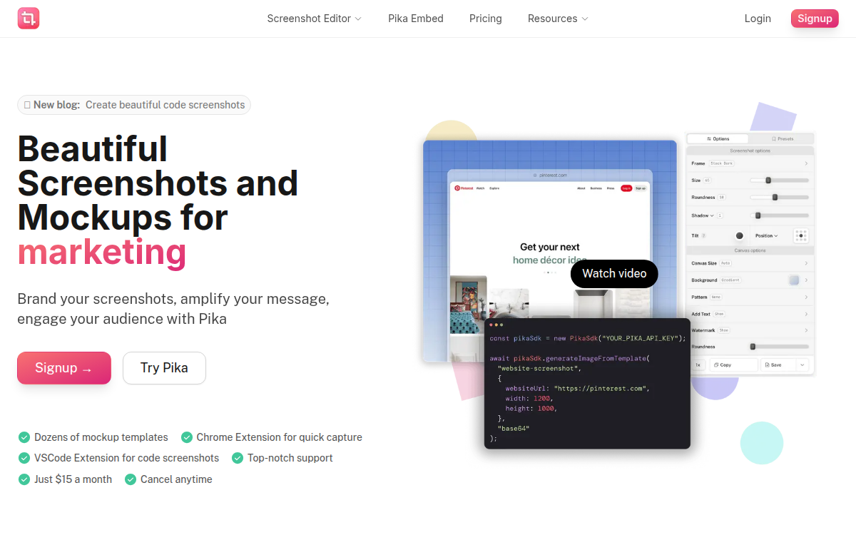 Homepage of pika.style