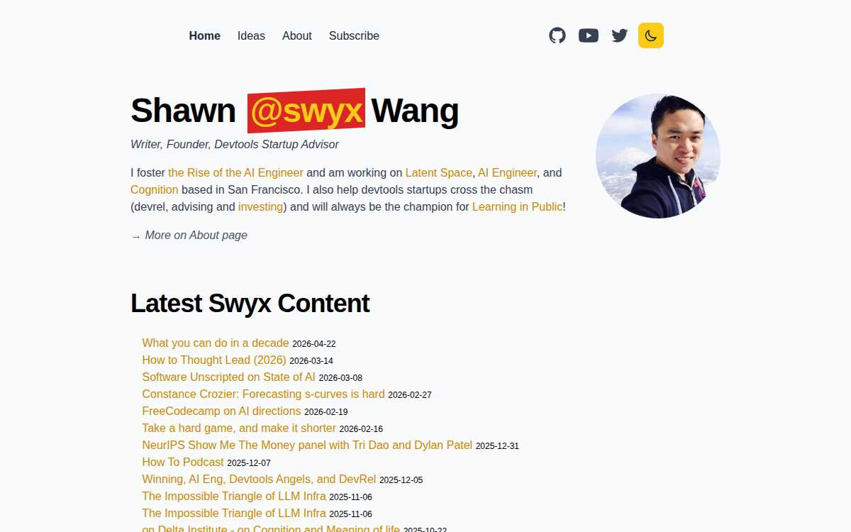 Homepage of swyx.io