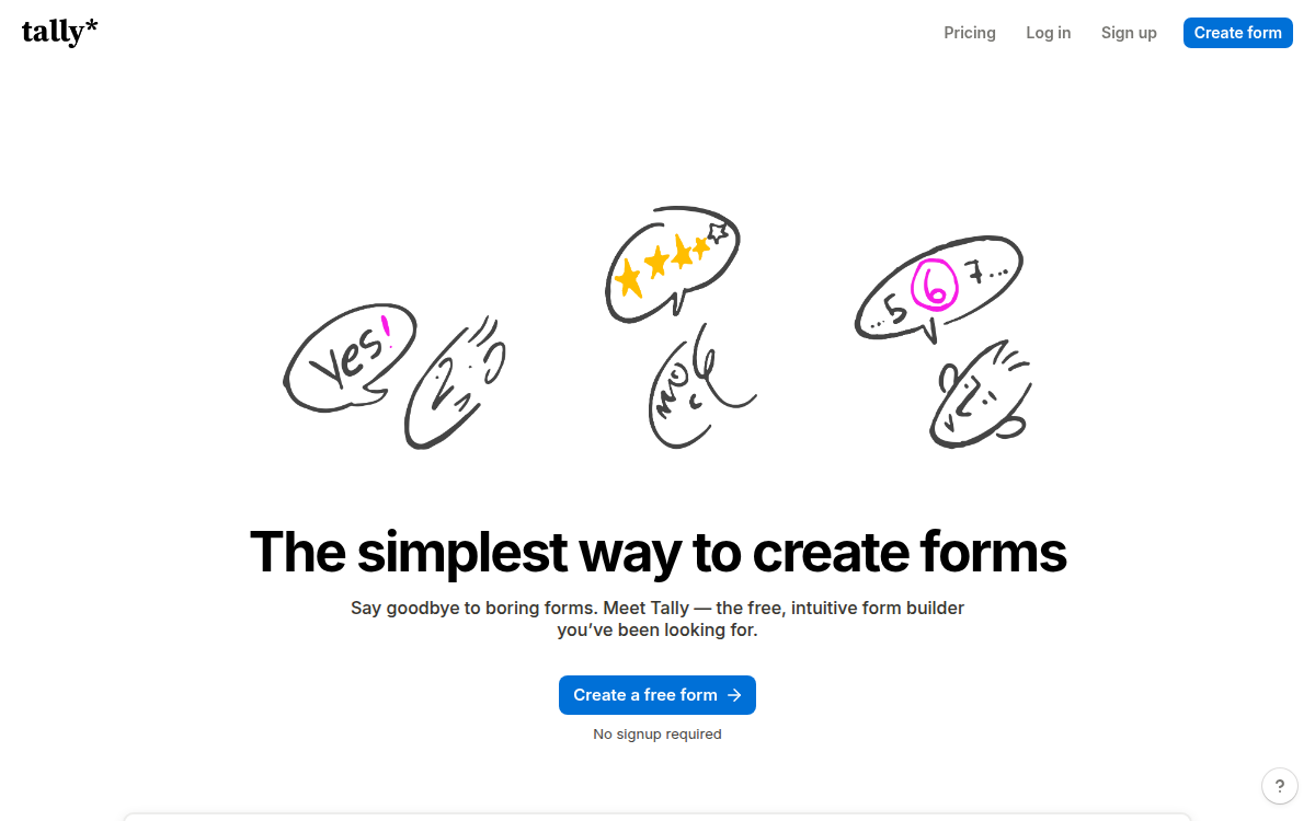 Homepage of tally.so