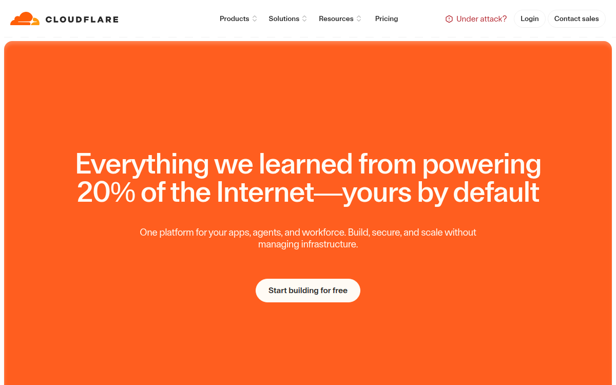 Homepage of cloudflare.com