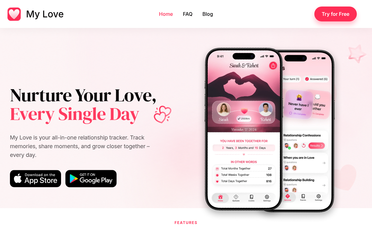 Homepage of myloveapp.co