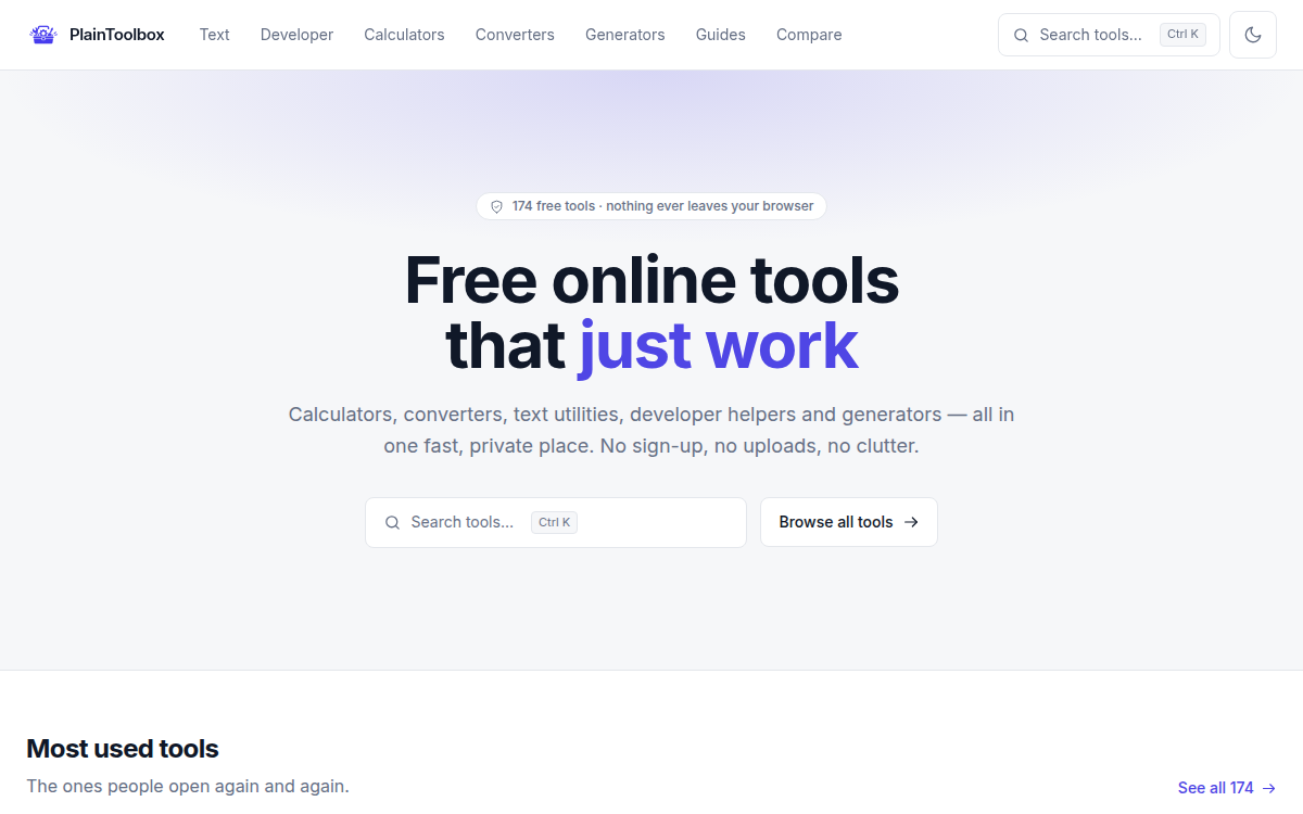 Homepage of plaintoolbox.com