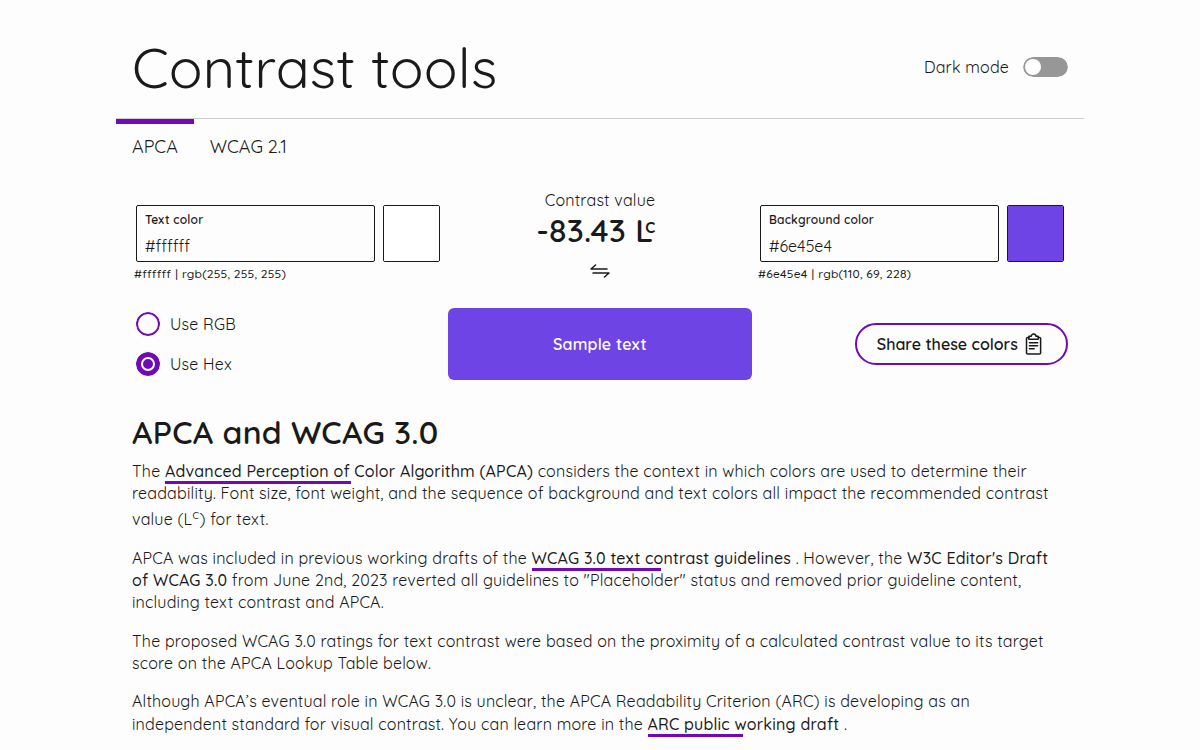 Homepage of contrast.tools