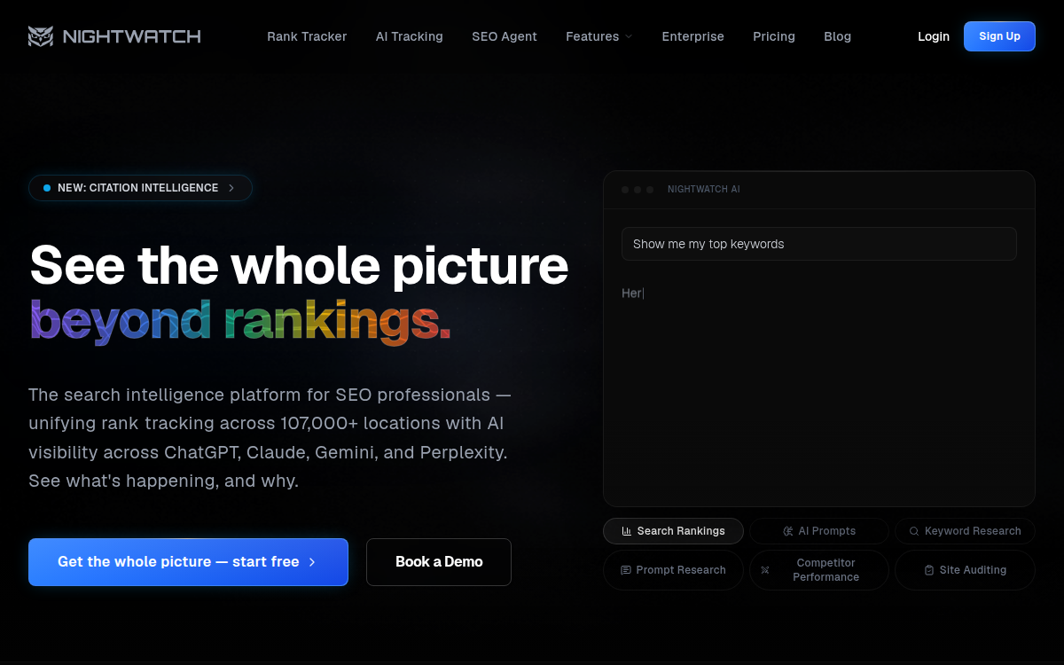 Homepage of nightwatch.io