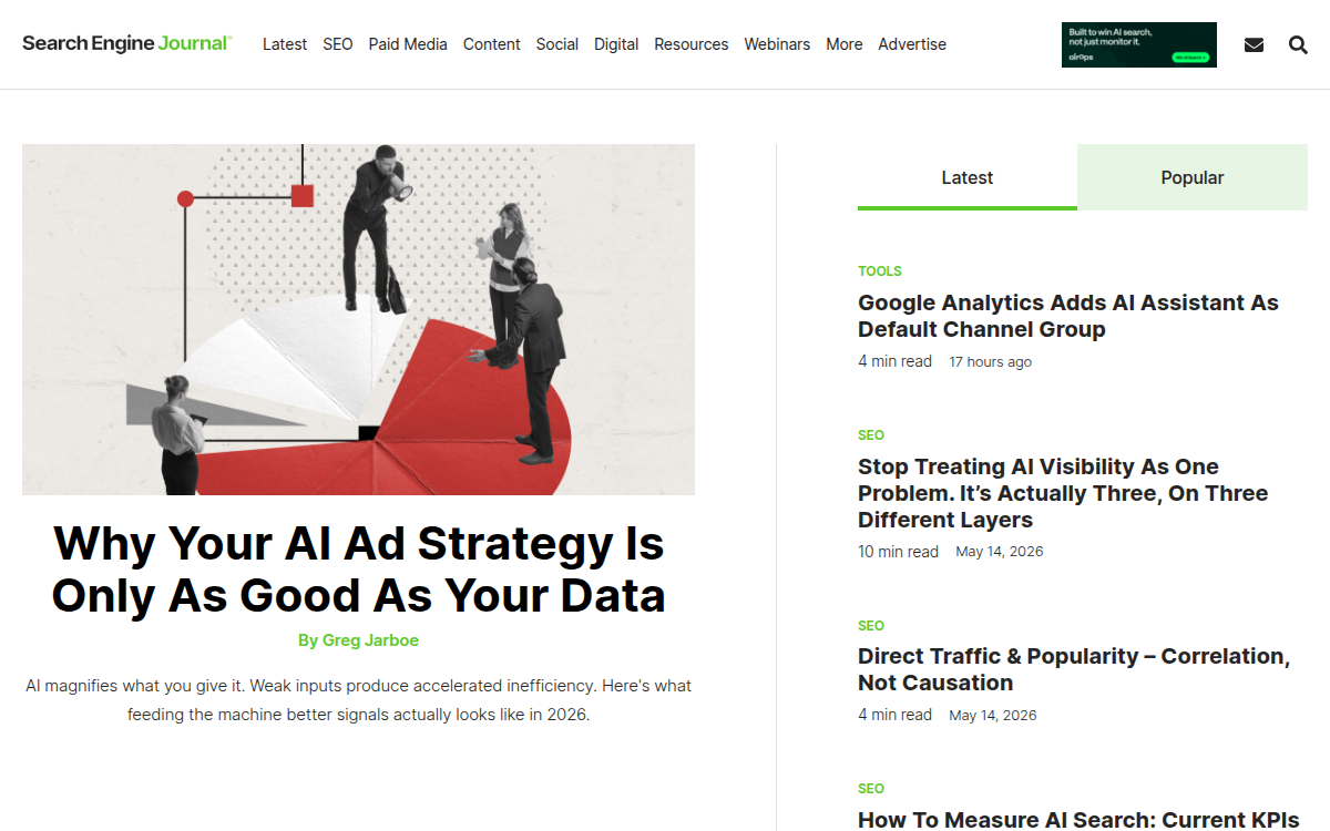 Homepage of searchenginejournal.com
