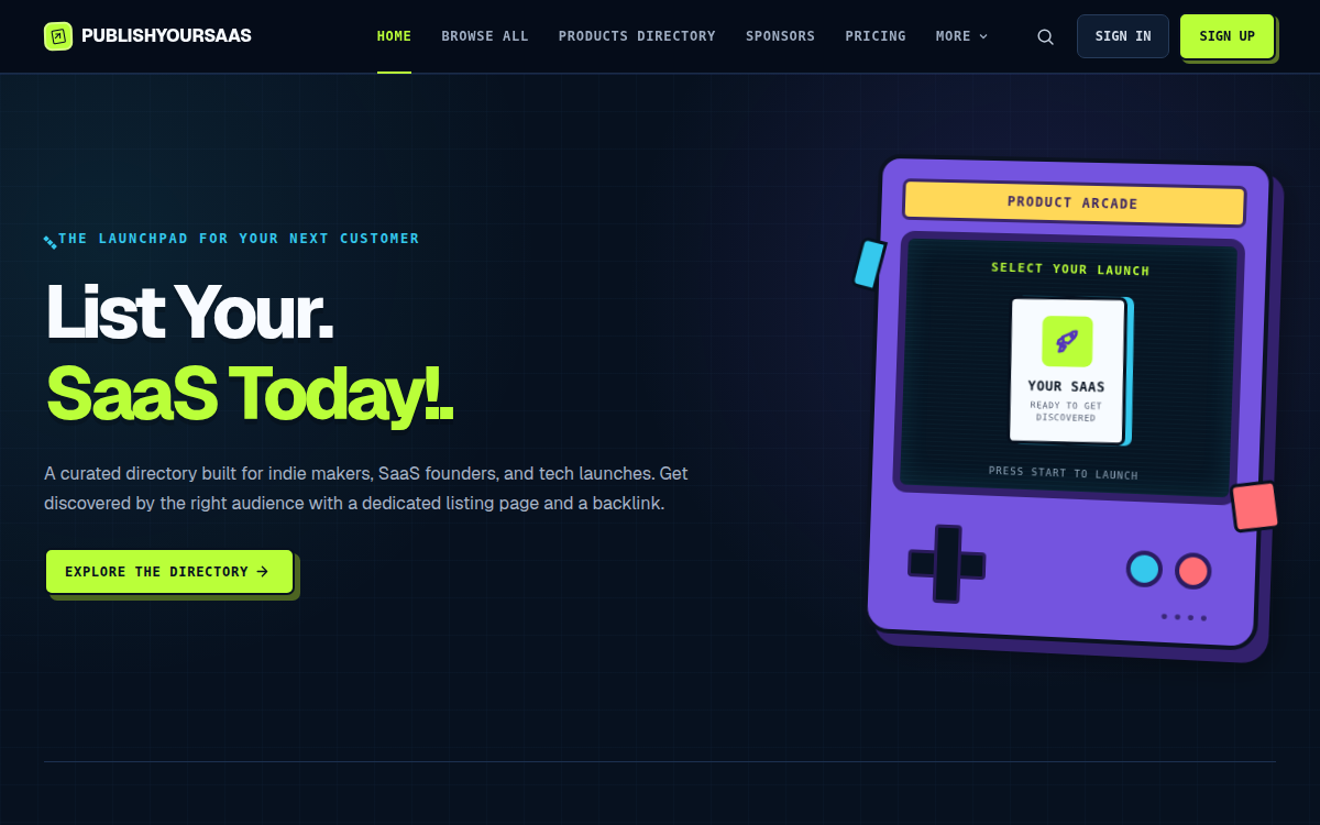 Homepage of publishyoursaas.com