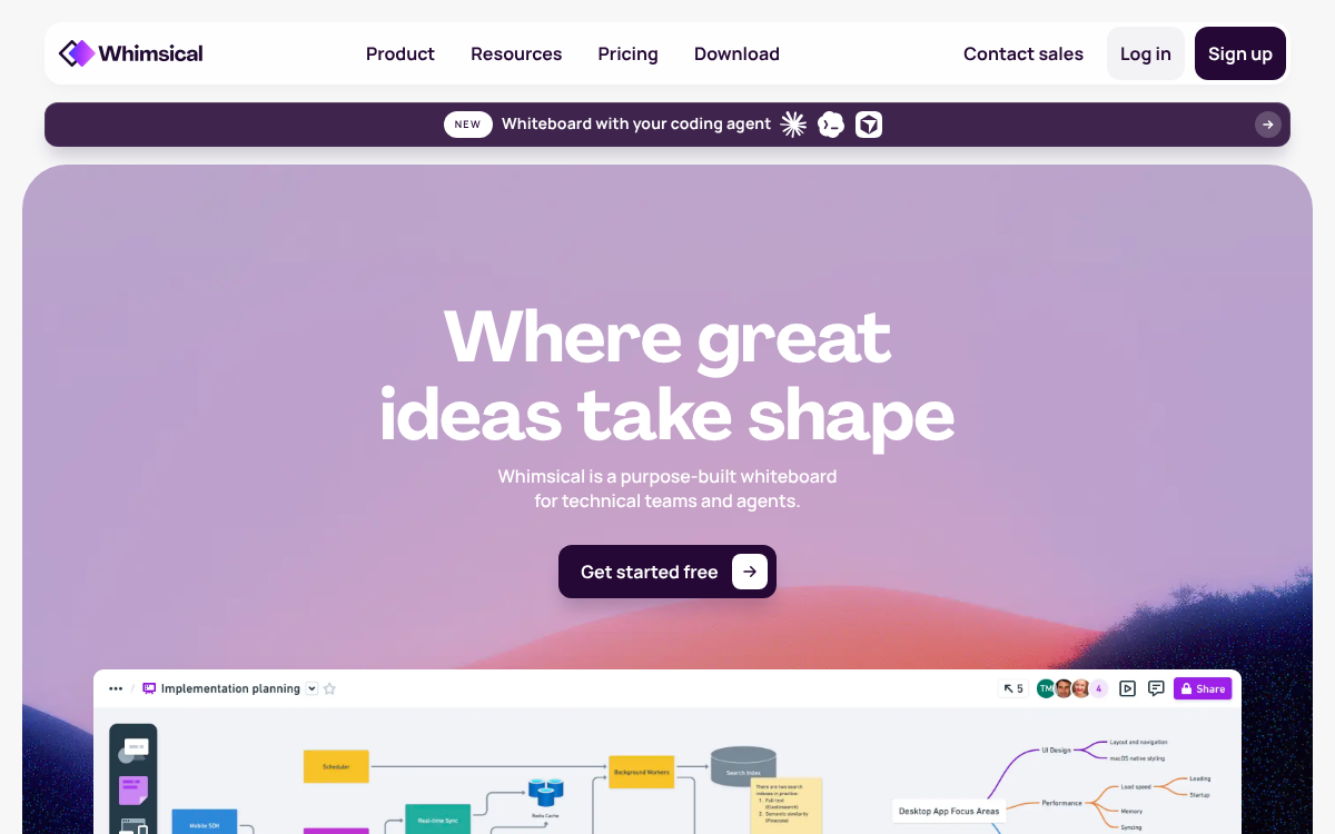 Homepage of whimsical.com