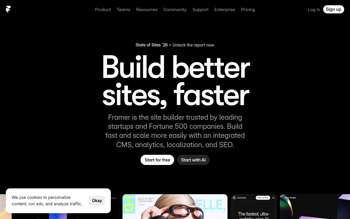 Homepage of framer.com