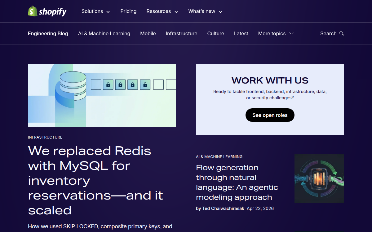 Homepage of shopify.engineering