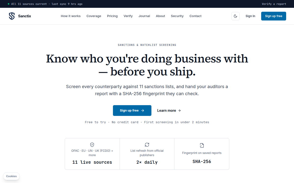 Homepage of sanctix.com