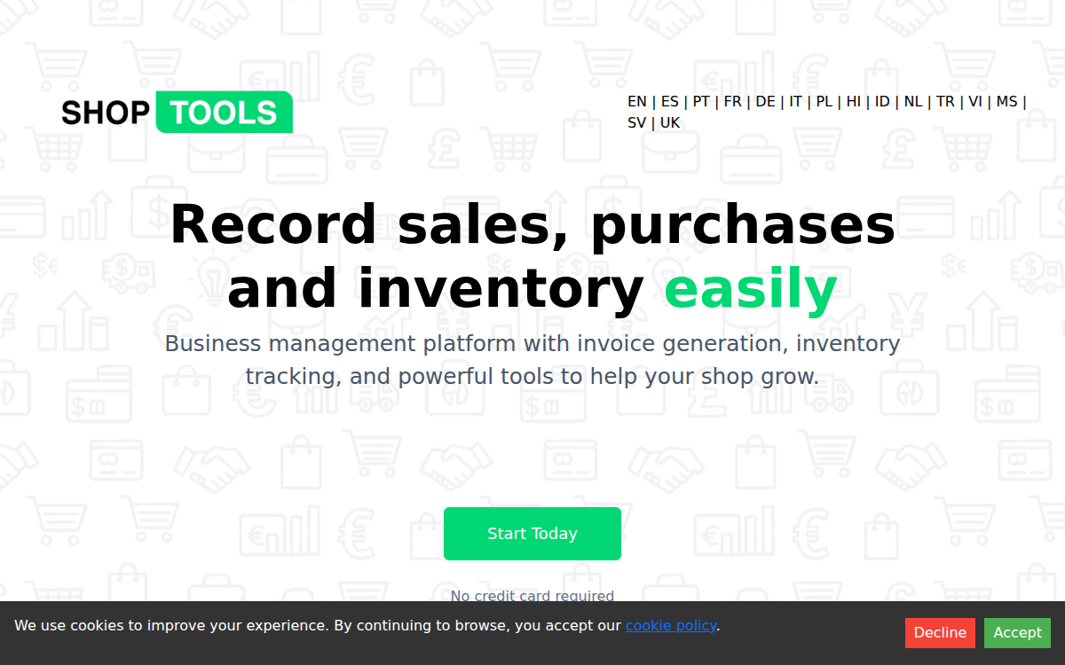 Homepage of theshoptools.com