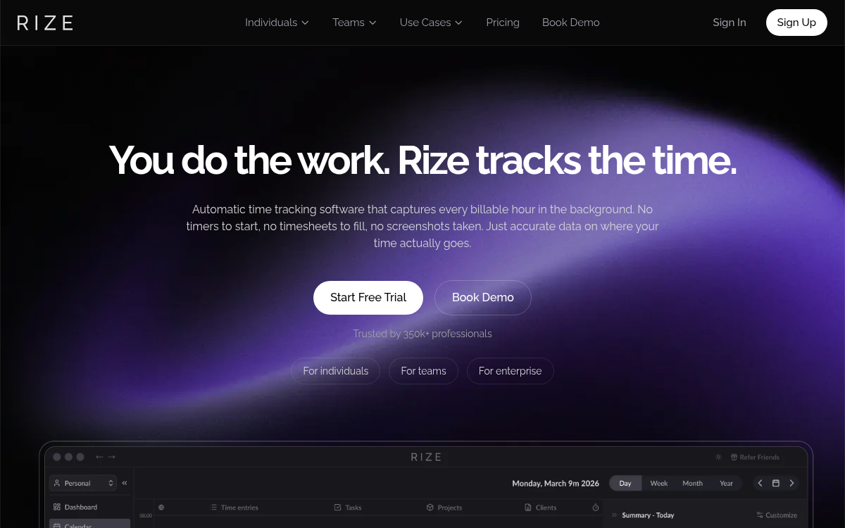 Homepage of rize.io
