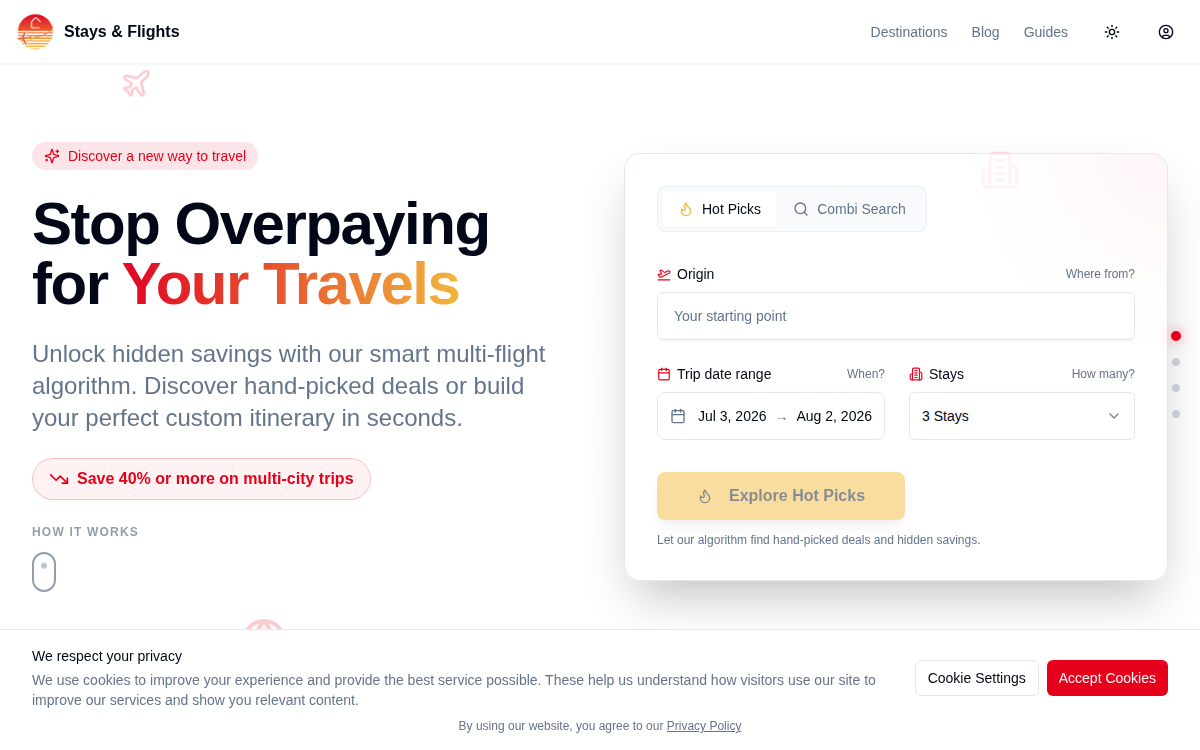Homepage of stays.flights