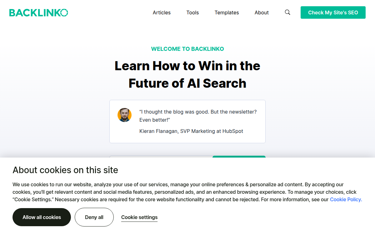 Homepage of backlinko.com