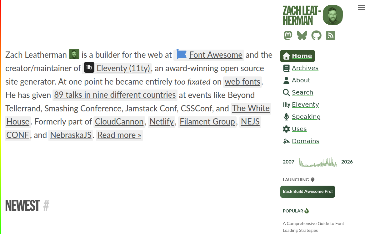 Homepage of zachleat.com