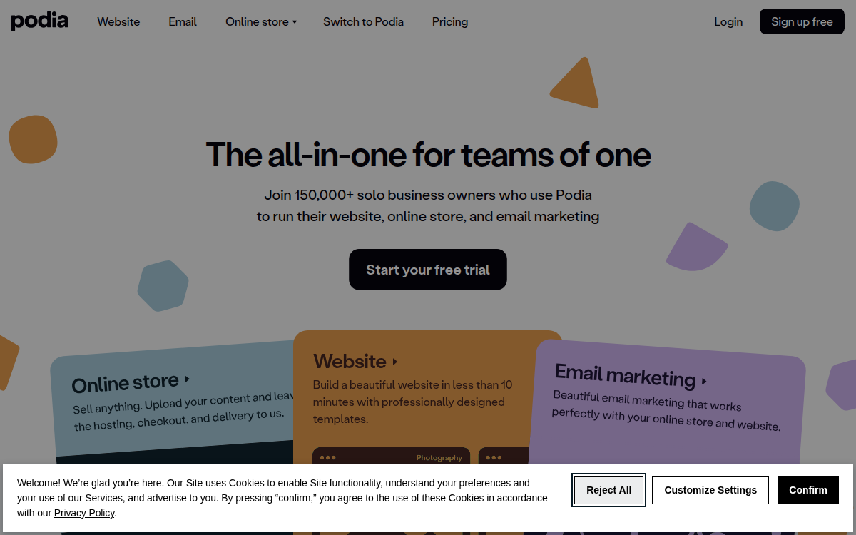 Homepage of podia.com