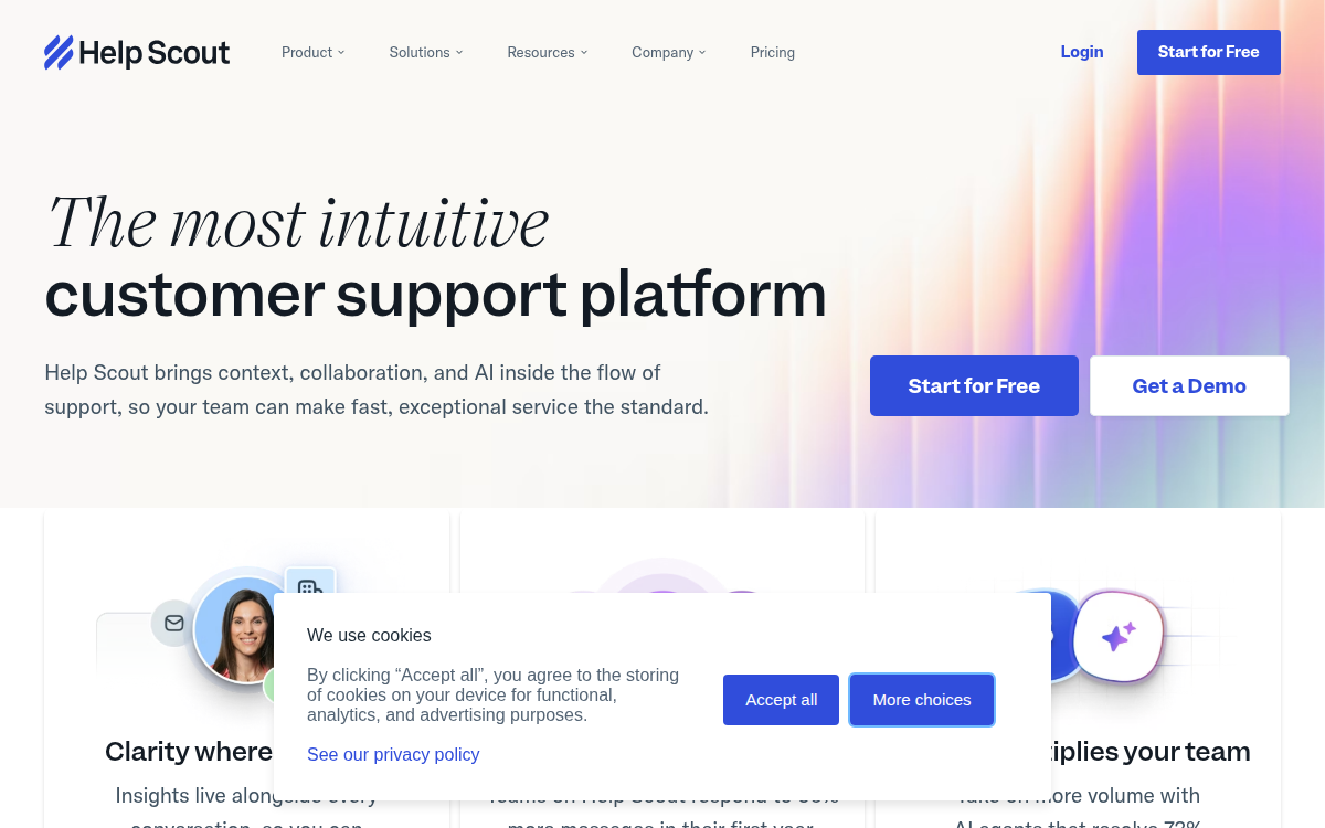 Homepage of helpscout.com