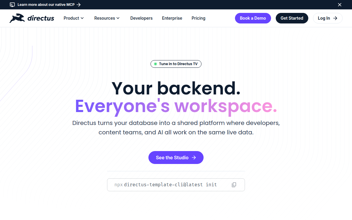 Homepage of directus.io