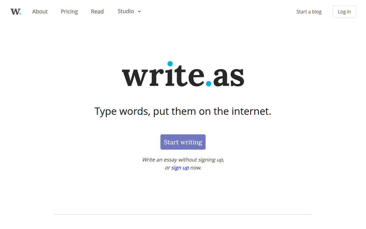 Homepage of write.as