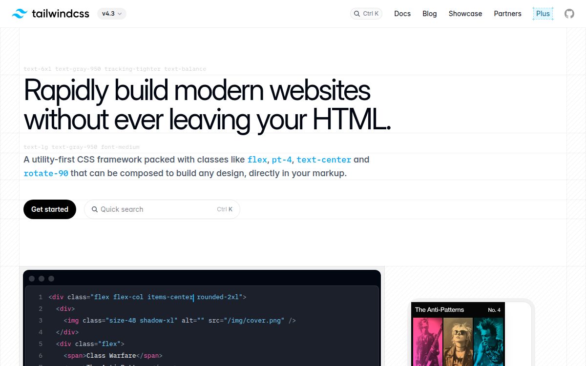 Homepage of tailwindcss.com