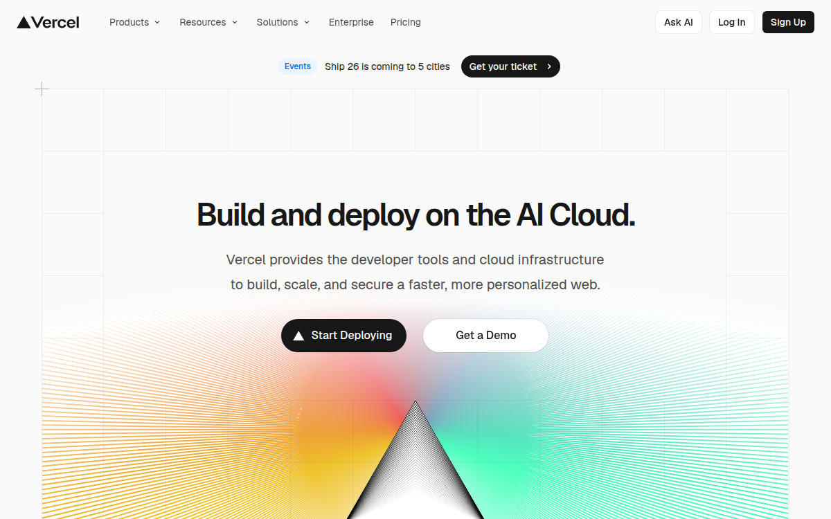 Homepage of vercel.com