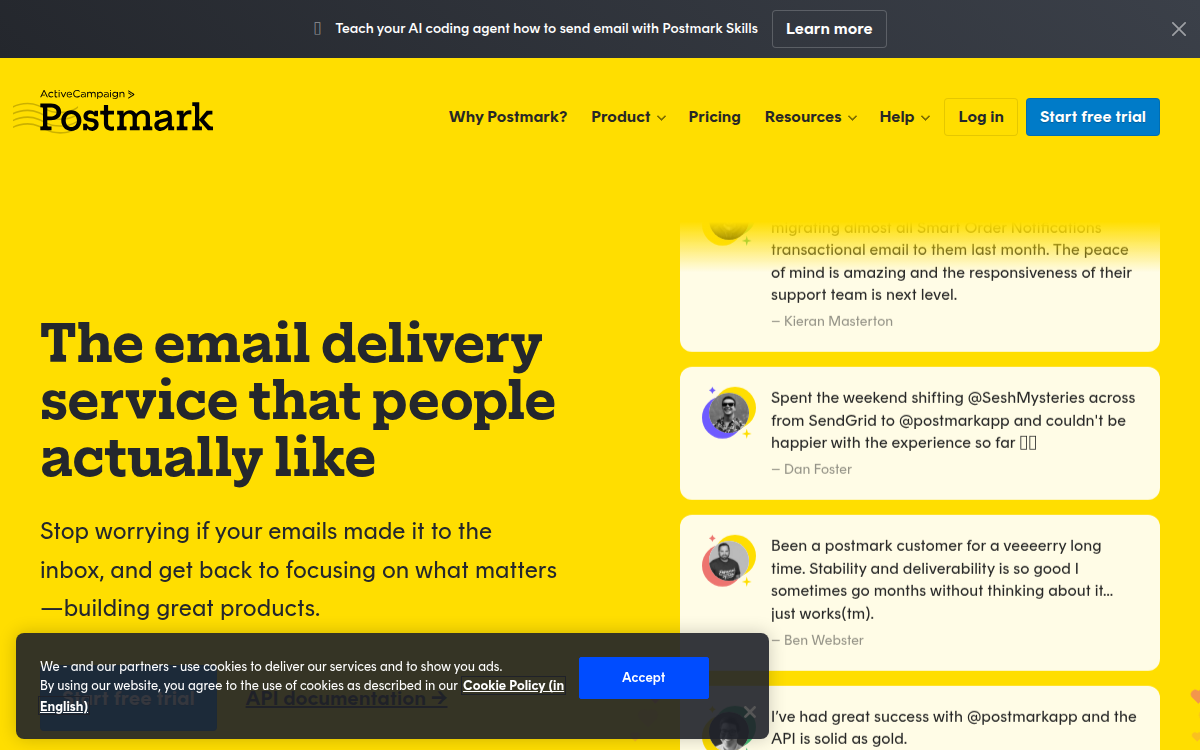 Homepage of postmarkapp.com