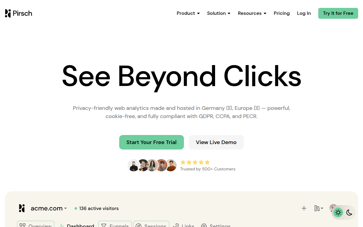 Homepage of pirsch.io