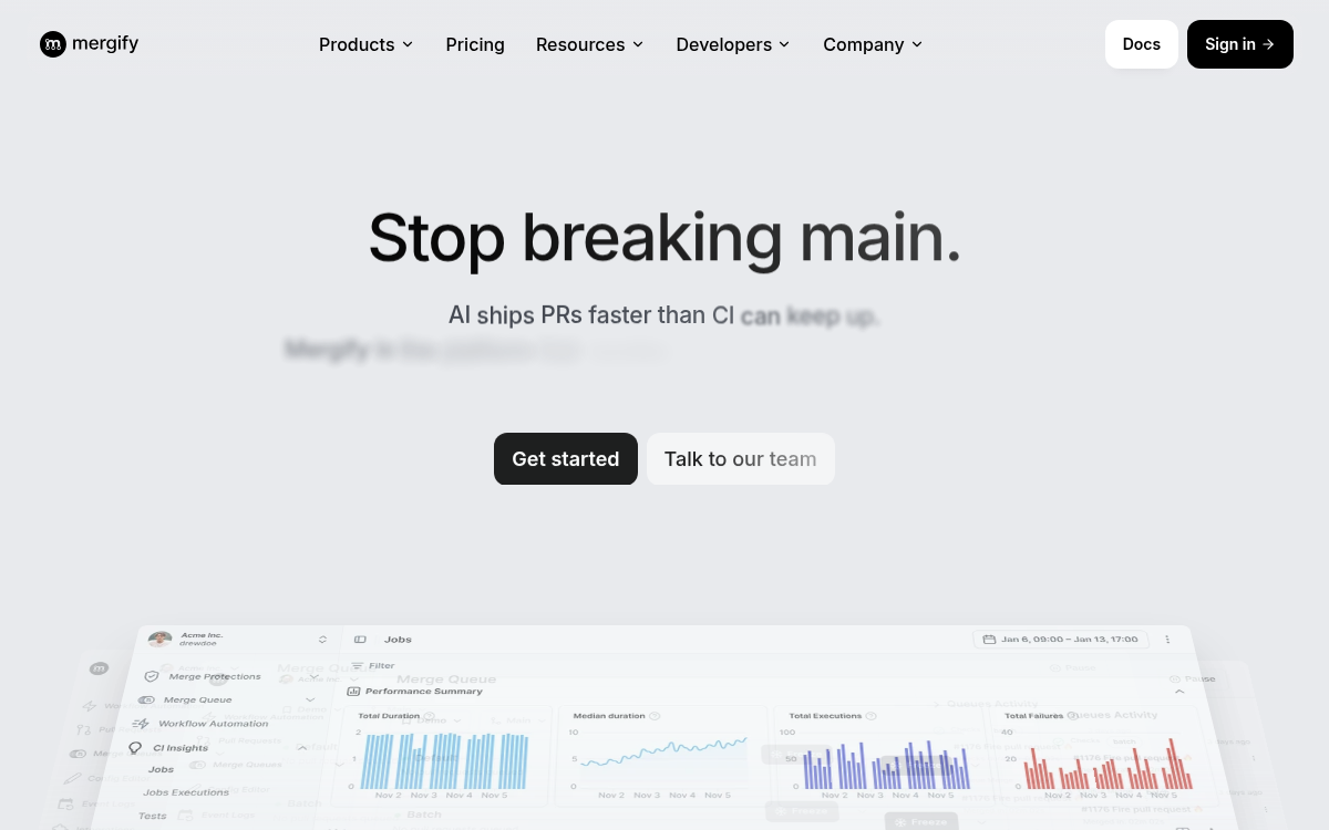 Homepage of mergify.com
