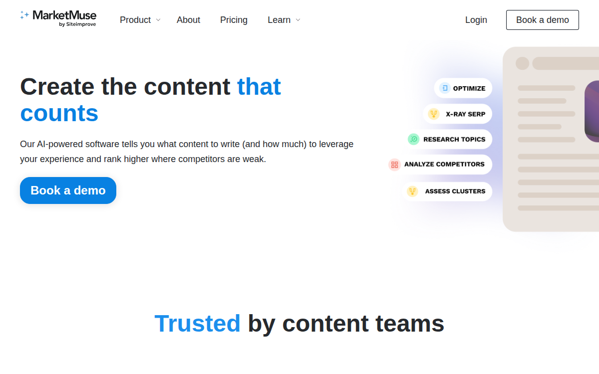 Homepage of marketmuse.com