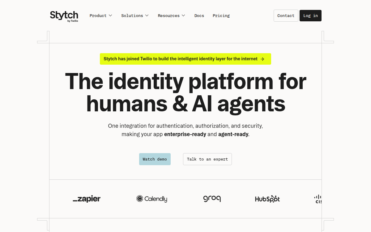 Homepage of stytch.com