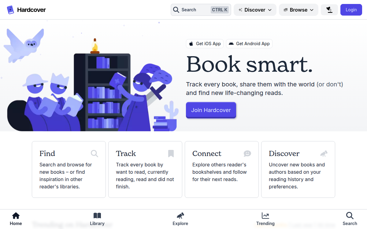 Homepage of hardcover.app