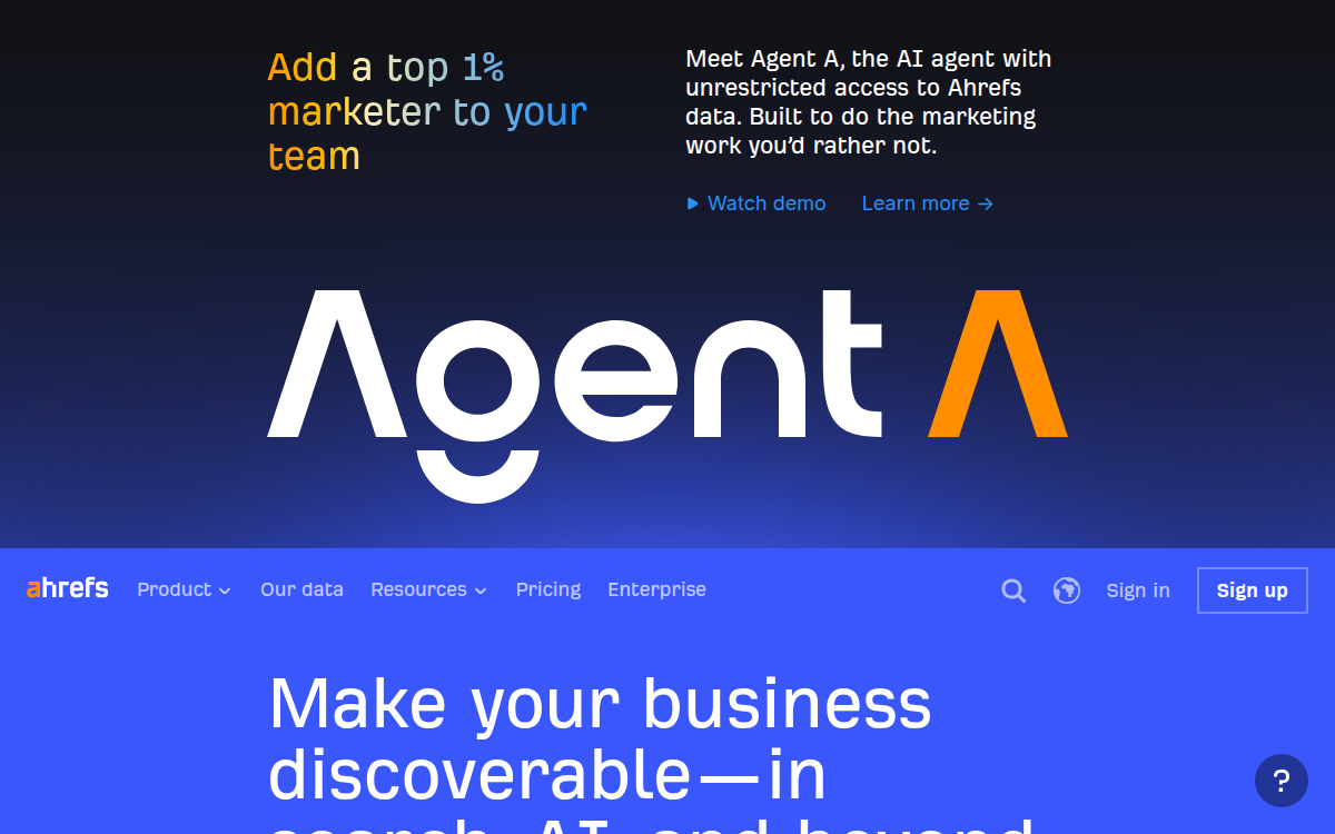 Homepage of ahrefs.com