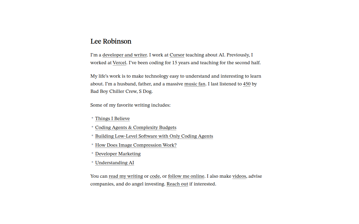 Homepage of leerob.io