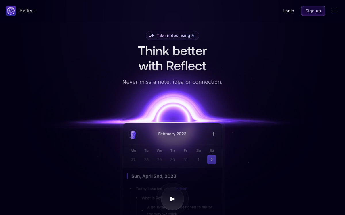 Homepage of reflect.app