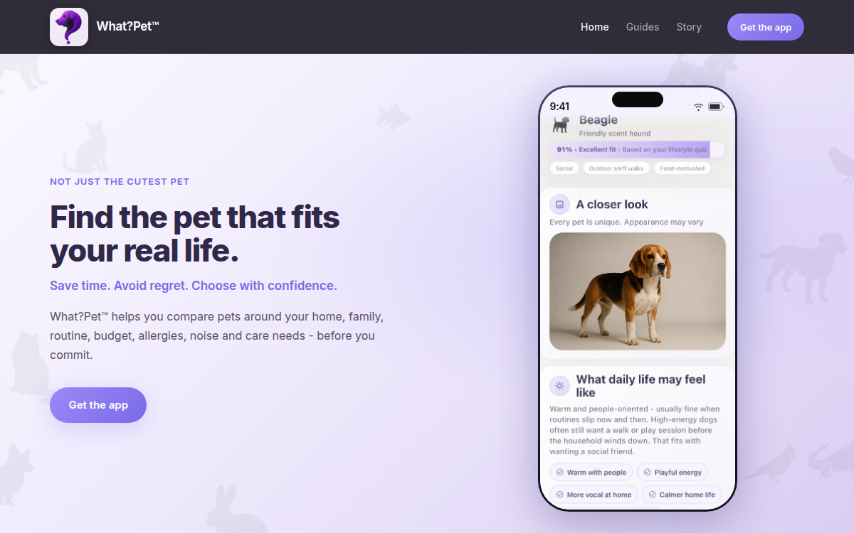 Homepage of whatpet.pet