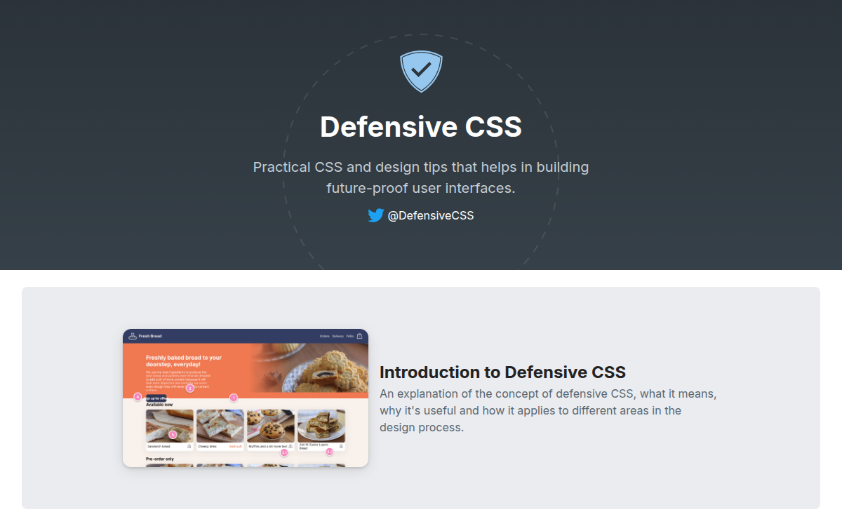 Homepage of defensivecss.dev
