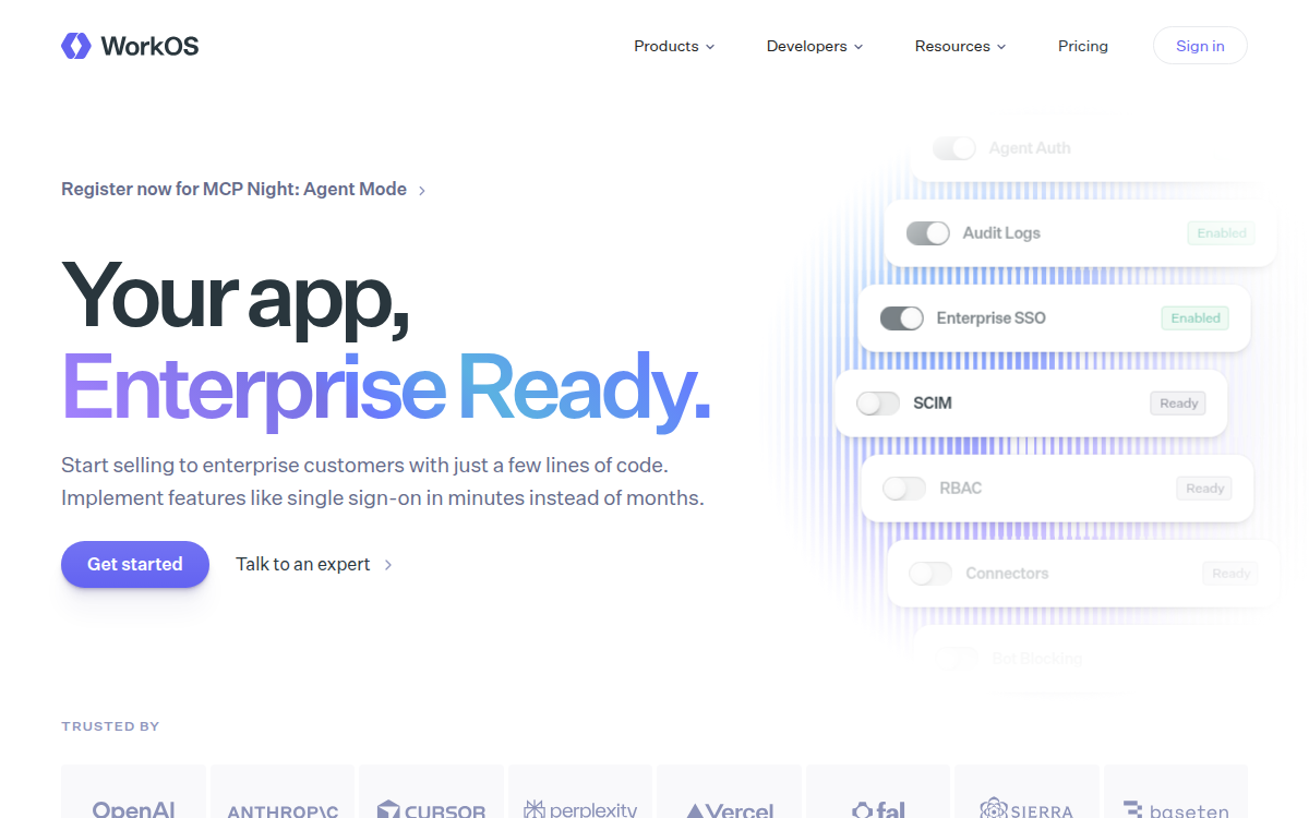 Homepage of workos.com