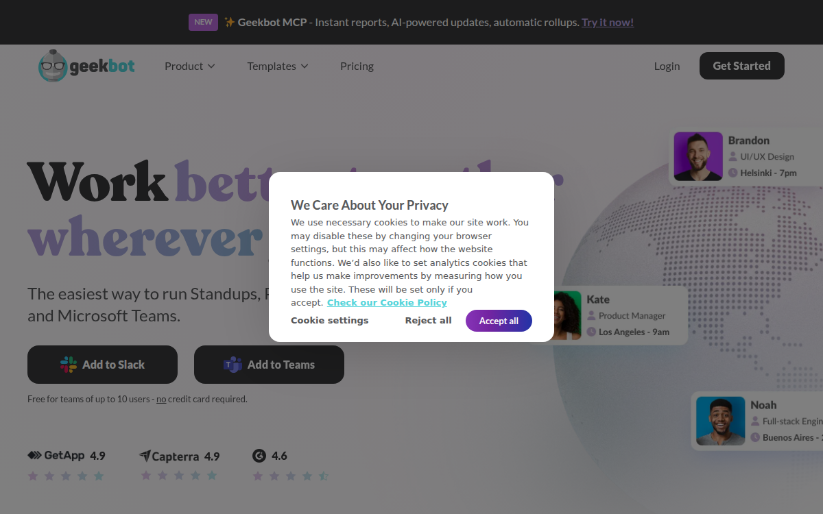 Homepage of geekbot.com