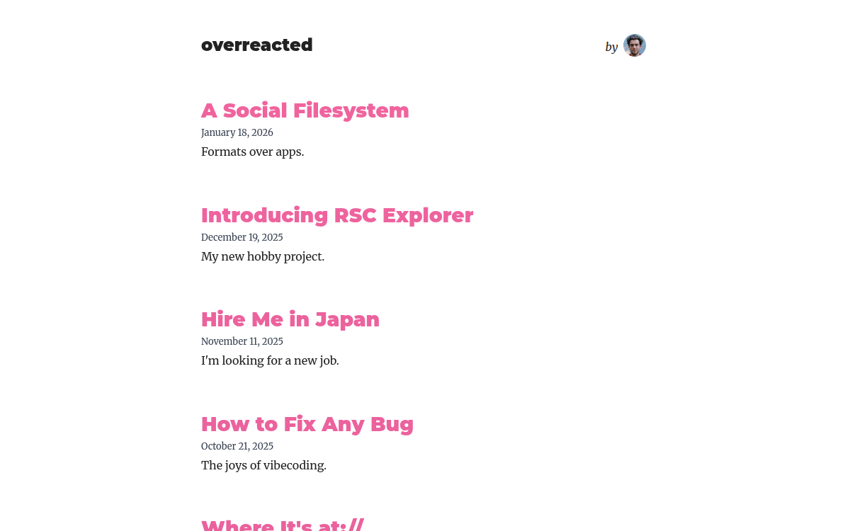 Homepage of overreacted.io